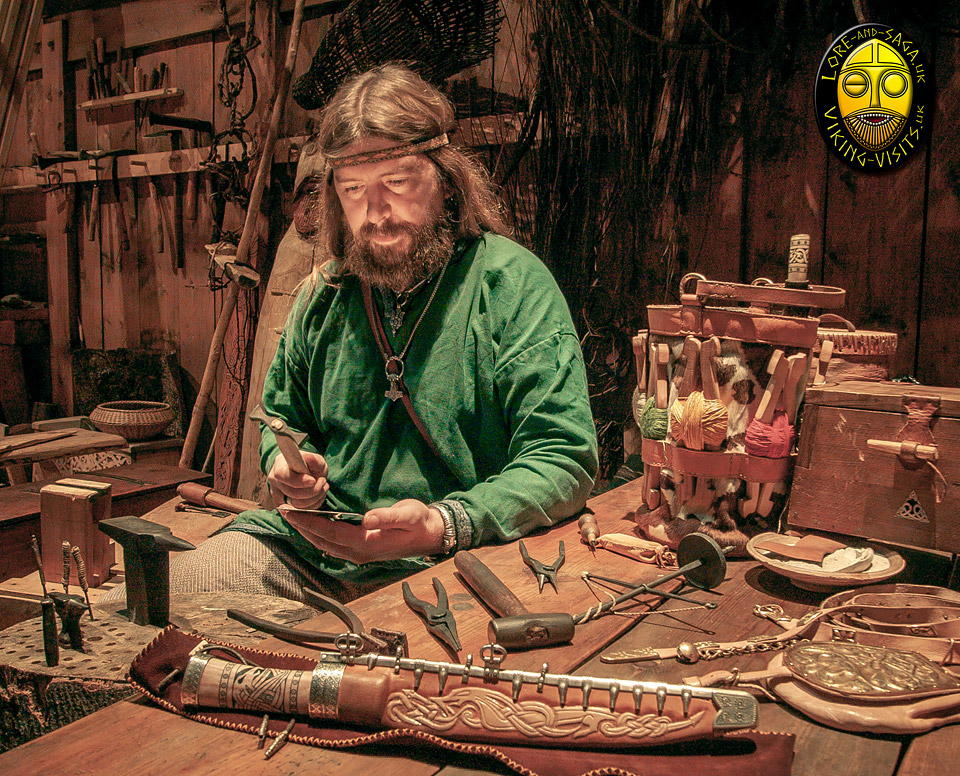 Wayland working with silver to decorate the chieftain's knife hilt and scabard at Lofotr Viking Museum - Image copyrighted © Gary Waidson. All rights reserved.